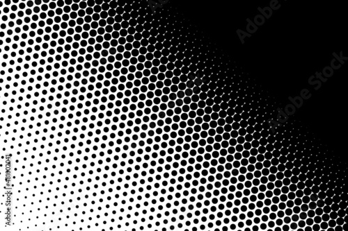 Dot perforation texture. Dots halftone pattern. Faded shade background. Noise gradation bg. Black screentone diffuse background. Overlay points effect. Abstract patern for design comic prints. Vector photo
