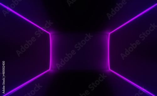 3d render of RGB neon light on darkness background. Abstract Laser lines show at night. Ultraviolet spectrum beam scene