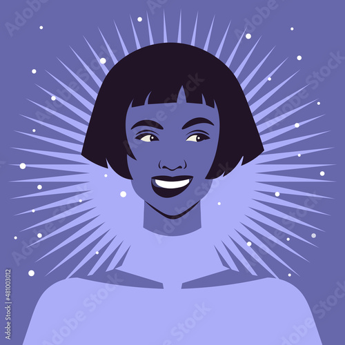 Portrait of a cunning young woman. Avatar of a naughty and playful teenager. A fashion model. Vector illustration in flat style.