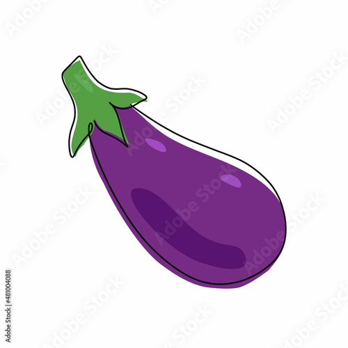 Hand drawn vector illustration of eggplant in single line style. Cute llustration of a vegetable on a white background.