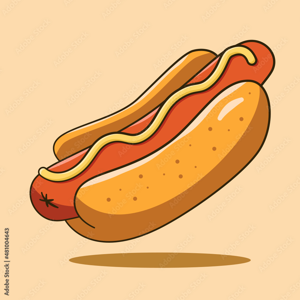 Hot dog with shadow and background. Vector. Cartoon Hot dog with shadow and background. Vector. Cartoon