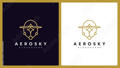Luxury Aerosky Logo Design. Unique Outline Illustration Editable. Creative Vector based Icon Template.