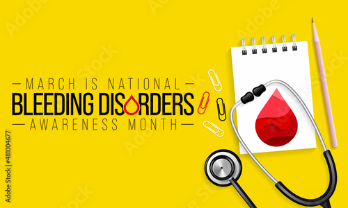 National Bleeding Disorders awareness month is observed every year in March, This observance raises awareness for bleeding disorders such as hemophilia. Vector illustration