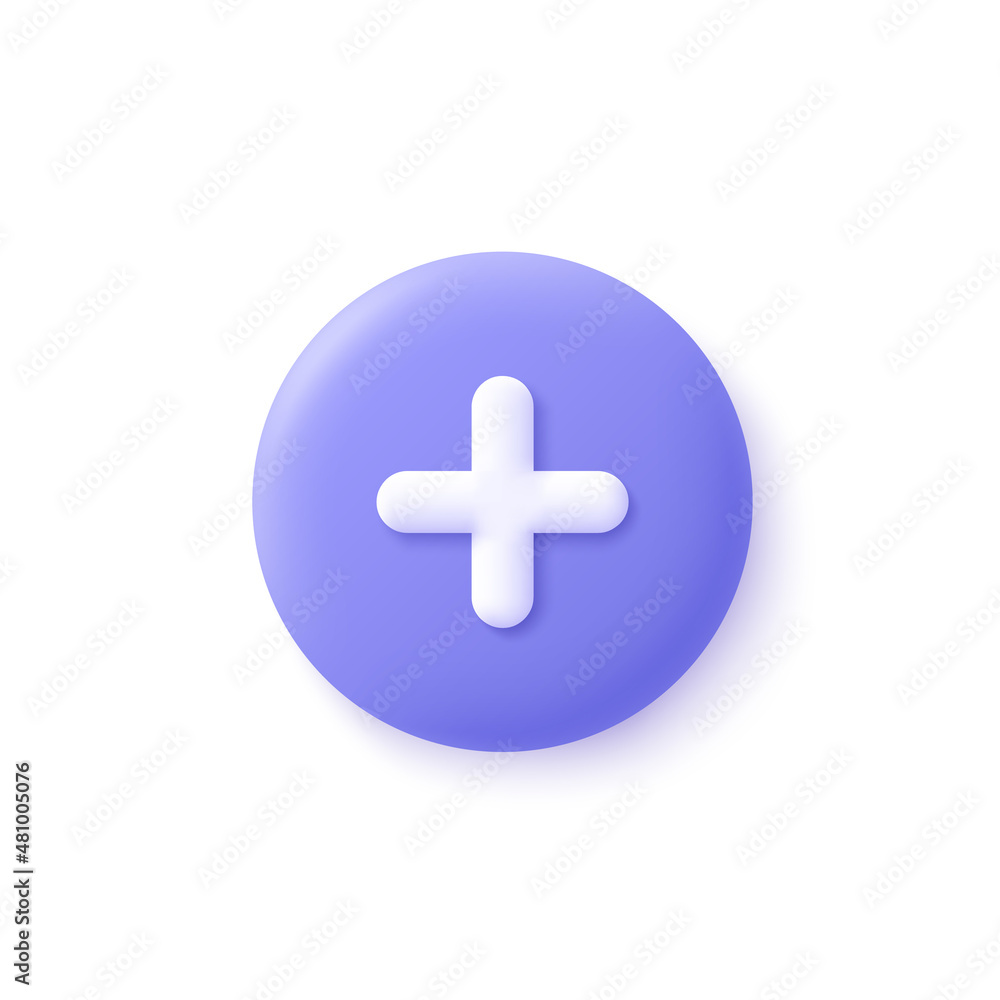 Add, plus, medical cross round button. 3d vector icon. Cartoon minimal style. Add, plus, medical cross round button. 3d vector icon. Cartoon minimal style.