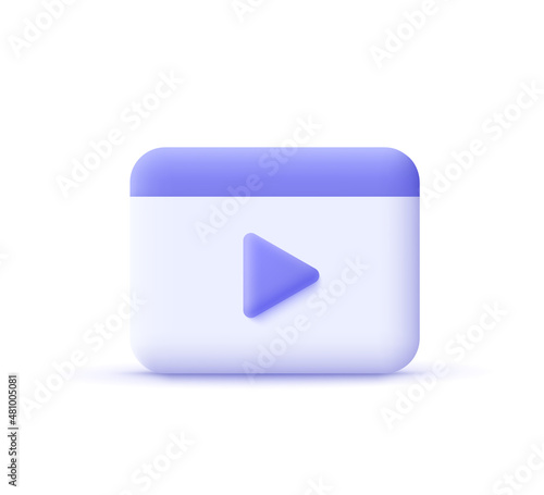 Video player, web page, play button. Video, streaming, multimedia concept. 3d vector icon. Cartoon minimal style.