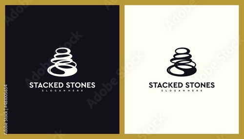 Abstract Stacked Stones Logo Design. Unique Illustration. Creative Vector based Icon Template.