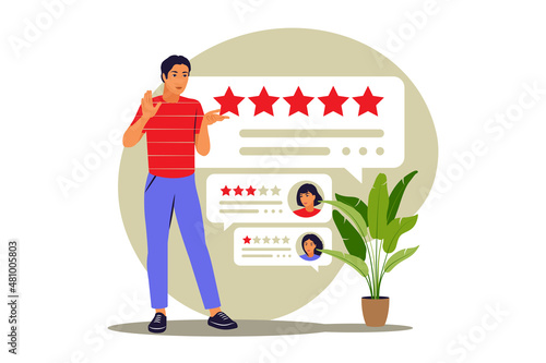 Feedback concept. Star rating. Vector illustration. Flat.