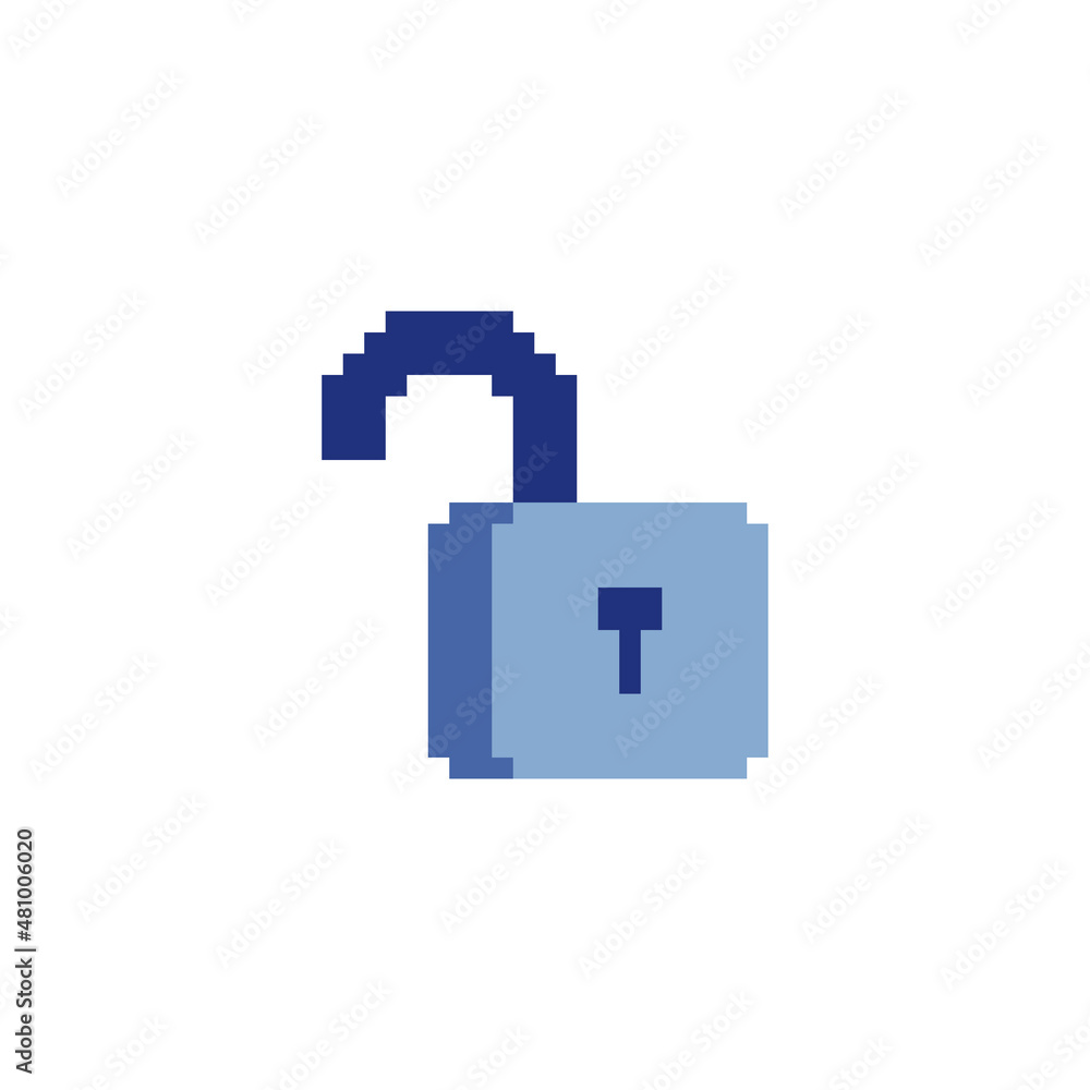 Open lock icon. Pixel art flat style. Design of websites and mobile apps. 8-bit. Game assets. Retro video game sprite. Isolated abstract vector illustration. Open lock icon. Pixel art flat style. Design of websites and mobile apps. 8-bit. Game assets. Retro video game sprite. Isolated abstract vector illustration.