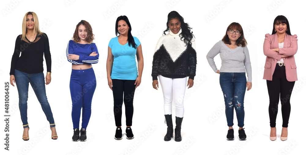 Obraz premium front view of a group of hispanic american women on white background