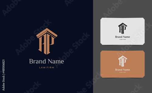 pillar logo letter AP with business card vector illustration template
