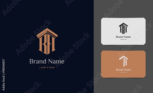 pillar logo letter BH with business card vector illustration template