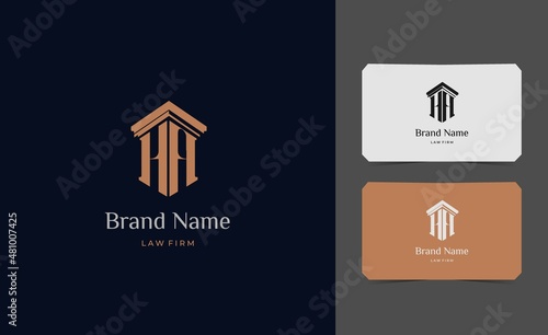 pillar logo letter HH with business card vector illustration template