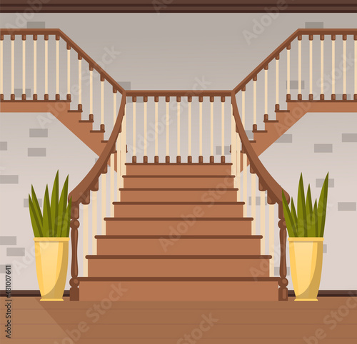 Fototapeta Stairs classical icon with banisters fence