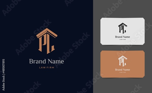 pillar logo letter PL with business card vector illustration template