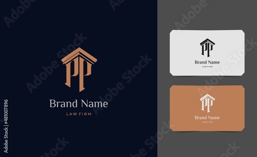 pillar logo letter PP with business card vector illustration template