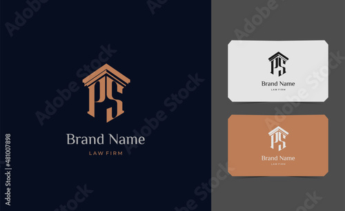 pillar logo letter PS with business card vector illustration template