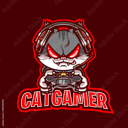 Cat Gamer mascot logo cartoon