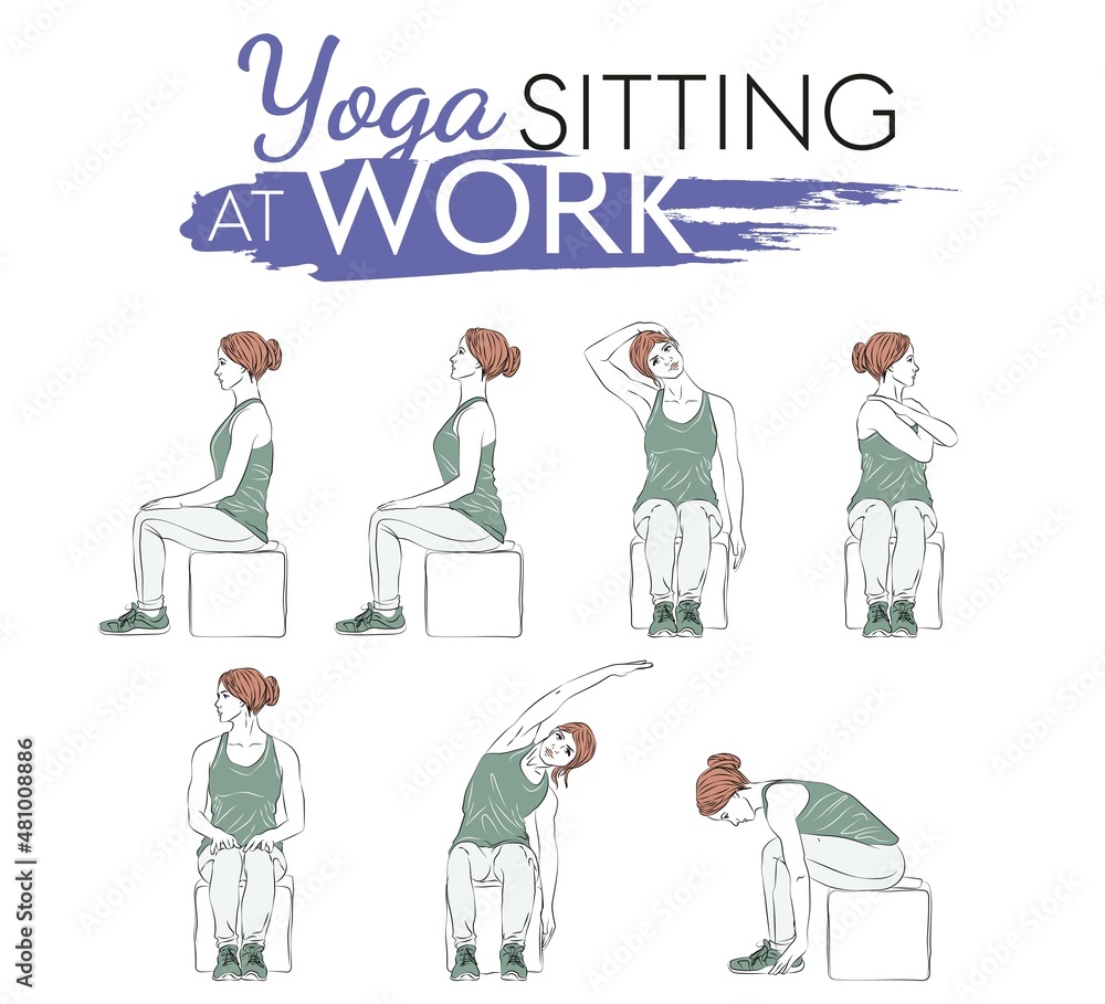 yoga set sitting on chair, young woman doing yoga. Fitness woman workout, aerobics and exercises. Design for apps, websites, print, presentations. yoga set sitting on chair, young woman doing yoga. Fitness woman workout, aerobics and exercises. Design for apps, websites, print, presentations.