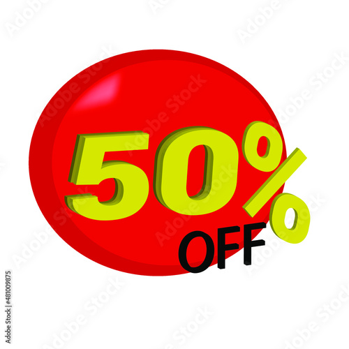 50% off in golden letters. Banner with fifty percent discount on a red balloon for sales on promotional items. [Convertido]