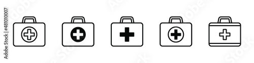 First aid box line icon, medical briefcase icon vector isolated