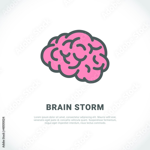 Brain storm. Vector illustration of human brain. Vector outline icon isolated on white background