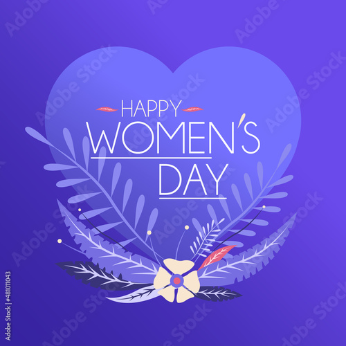 Happy womens day design with a heart and flowers.