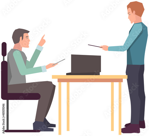 Businesspeople have project strategy planning meeting. Teamwork with business plan, creating new creative project. Meeting to discuss starting business. Colleagues discussing work in entrepreneurship