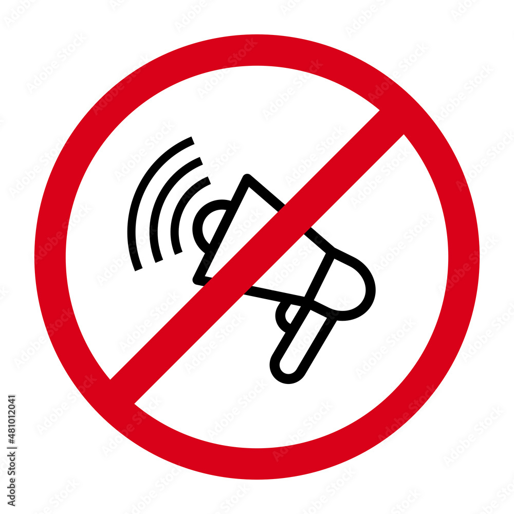 sounds forbidden or ban noise, strikethrough loudspeaker sign isolated on a white background sounds forbidden or ban noise, strikethrough loudspeaker sign isolated on a white background