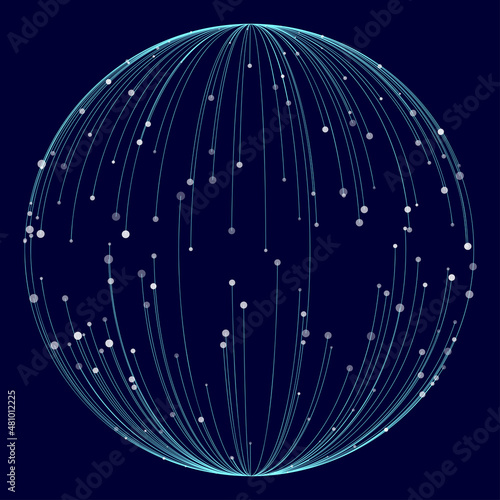 Point and curve constructed the sphere wire frame, technological abstract illustration.