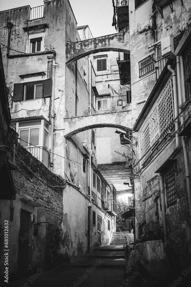 Black and White historical inner city of Palermo on Sicily in Italy in Winter