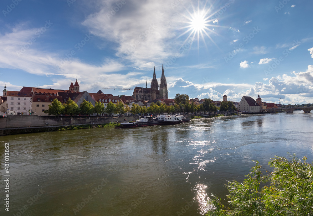 Regensburg. View of the old historical part of the city on a sunny day.