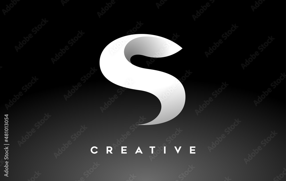 White Letter S Logo Design with Minimalist Creative Look and soft Shaddow on Black background Vector White Letter S Logo Design with Minimalist Creative Look and soft Shaddow on Black background Vector