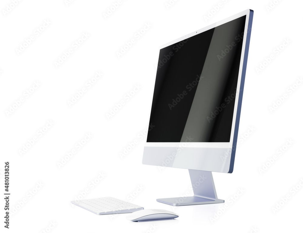 Modern desktop computer with keyboard and mouse isolated on white background Modern desktop computer with keyboard and mouse isolated on white background