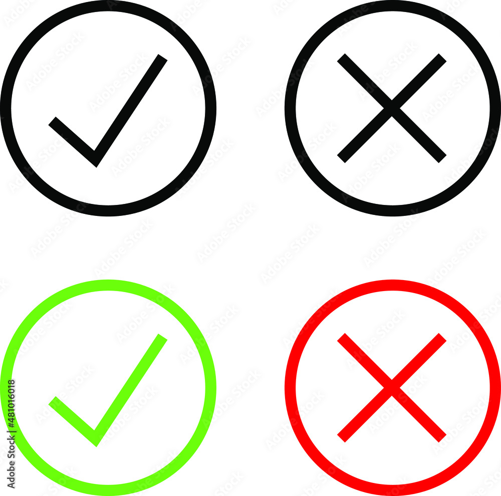 Checkmark icons. Green tick and red cross checkmarks. Check mark and X symbols. Checkmark icons. Green tick and red cross checkmarks. Check mark and X symbols.