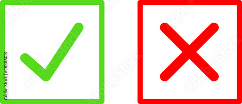 Checkmark icons. Green tick and red cross checkmarks. Check mark and X symbols.