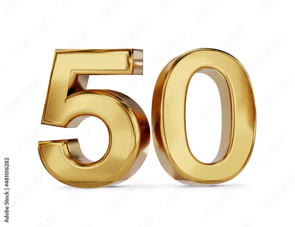 50 golden fifty symbol isolated on white 3d-illustration 50 golden fifty symbol isolated on white 3d-illustration