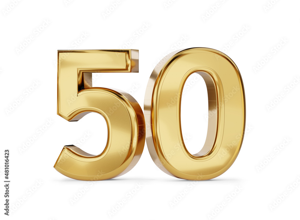 50 golden fifty symbol isolated on white 3d-illustration 50 golden fifty symbol isolated on white 3d-illustration