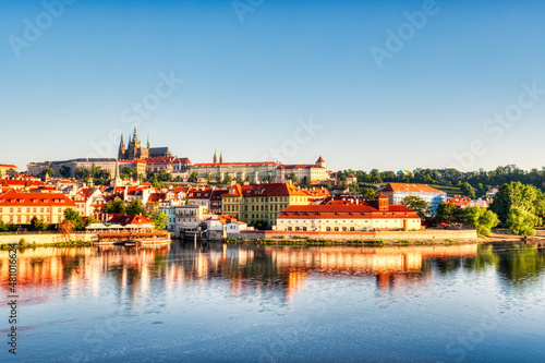 View of Prague Castle from Charles Bridge at Sunrise