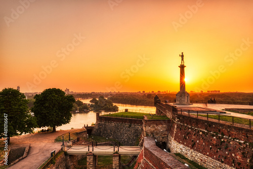 Kalemegdan Fortress and Victor Monument at Sunset, Belgrade photo