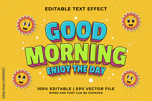 Editable text effect - Good Morning 3d Traditional Cartoon template style premium vector