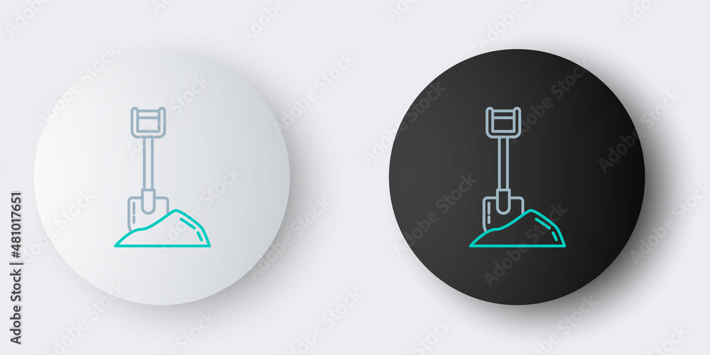 Line Shovel in the ground icon isolated on grey background. Gardening tool. Tool for horticulture, agriculture, farming. Colorful outline concept. Vector Line Shovel in the ground icon isolated on grey background. Gardening tool. Tool for horticulture, agriculture, farming. Colorful outline concept. Vector