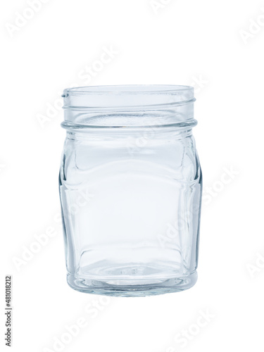 Empty, transparent glass jar without a lid. For canned food and food, isolated on a white background