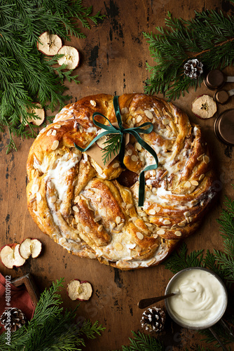 apple roll with cinnamon in Christmas decor