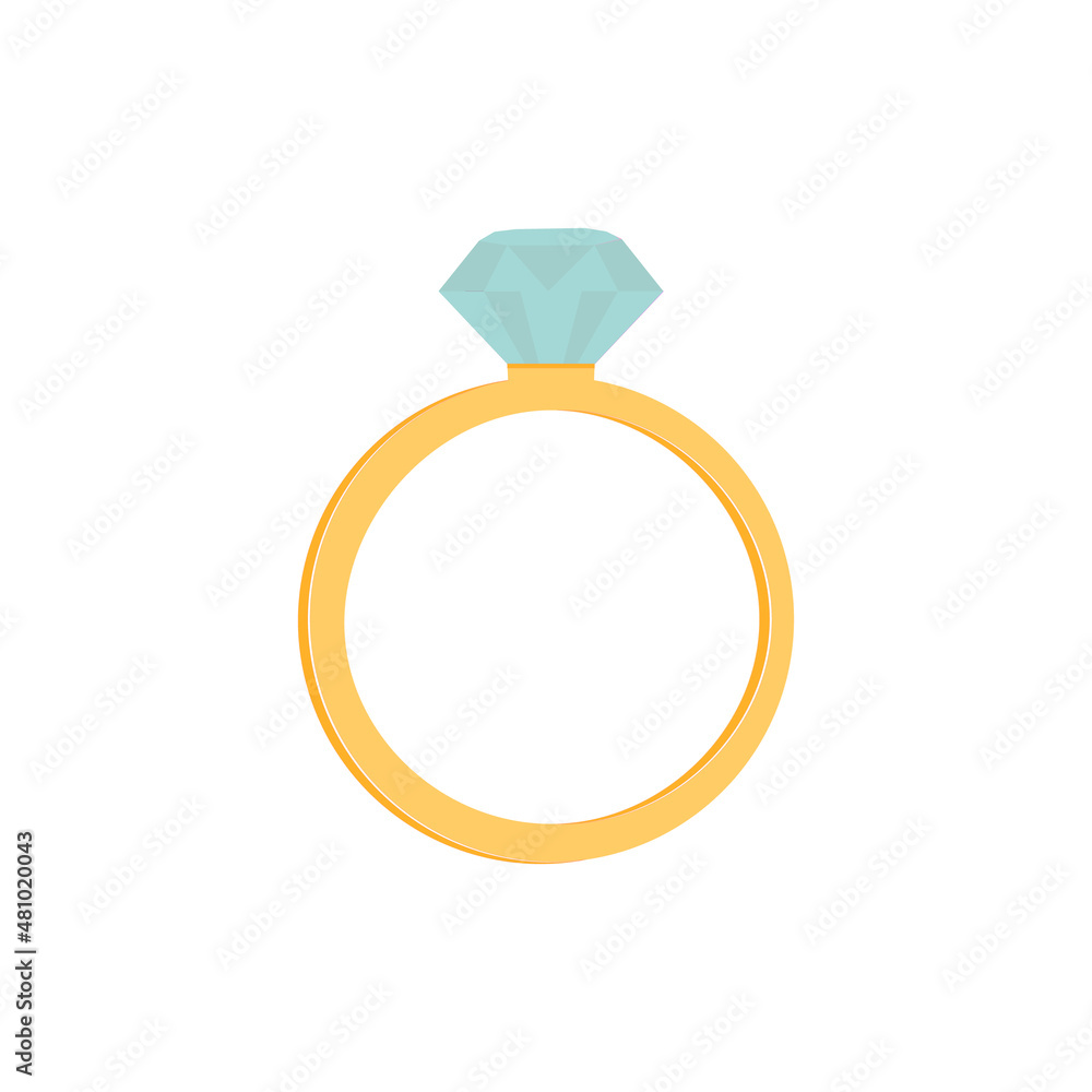 Diamond Ring icon in flat style. Shiny jeweled ring. Expensive rich jewelery concept.