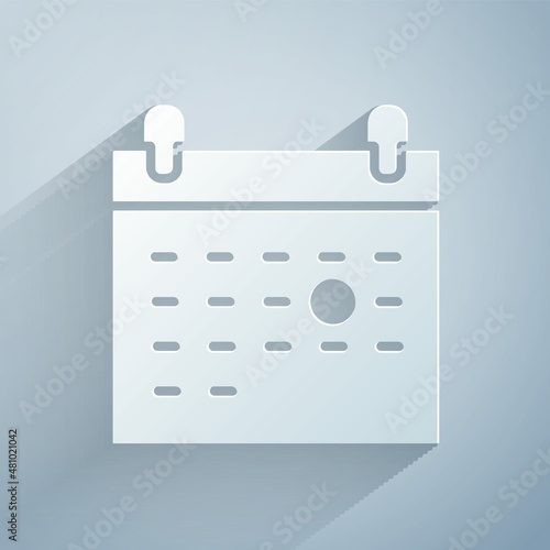 Paper cut Calendar death icon isolated on grey background. Paper art style. Vector