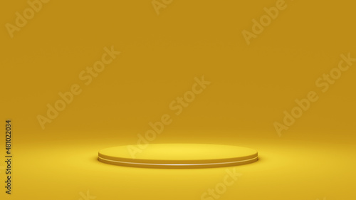 Abstract minimal scene with geometric forms. roller podium on yellow background. product presentation, mock up, product show, podium, stage pedestal or platform. 3d rendering