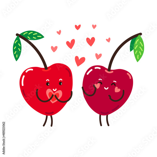 Very lovely a couple of cherries character with hearts. Cutie Cherry cartoon graphic print 