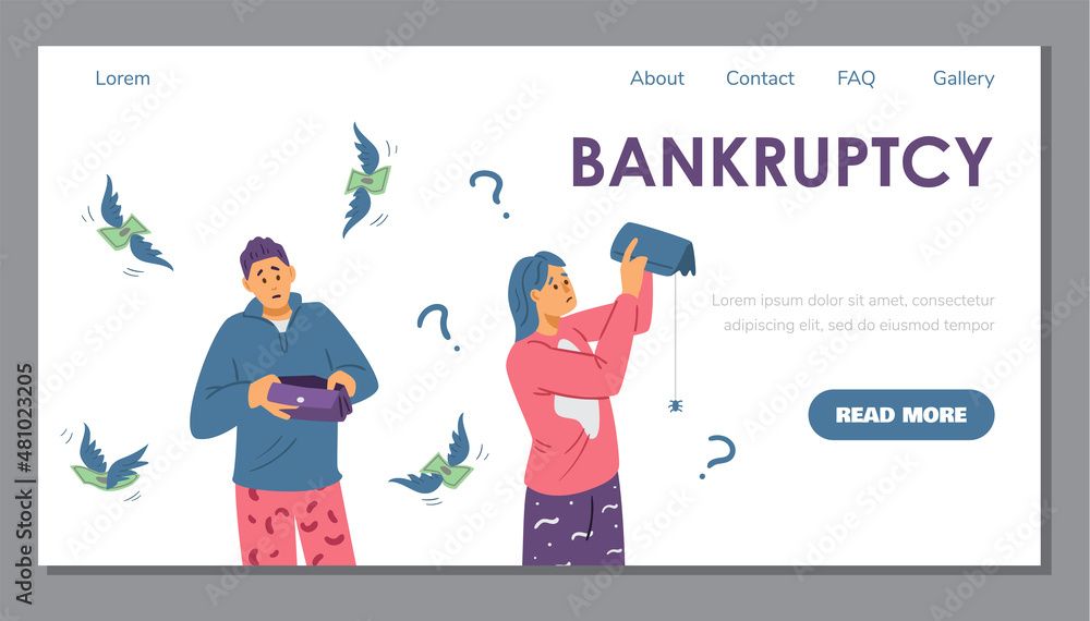 Bankruptcy and economic crisis concept of web page flat vector illustration.