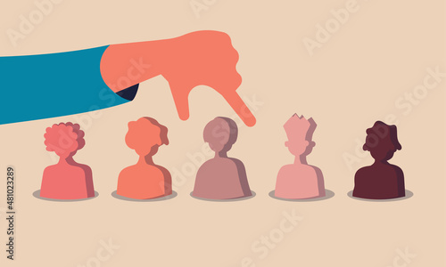 Business diverse and hand choose recruit personnel. Select success talent people vector illustration concept. Employer group and vacancy job. Human hiring for entrepreneur with different skin