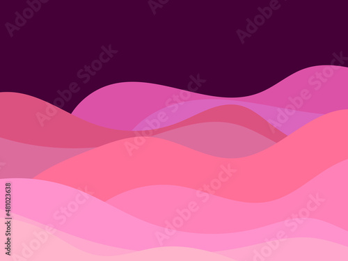 Night desert landscape with dunes in a minimalist style. Colorful wavy landscape in flat style. Boho decor for prints, posters and interior design. Mid Century modern decor. Vector illustration